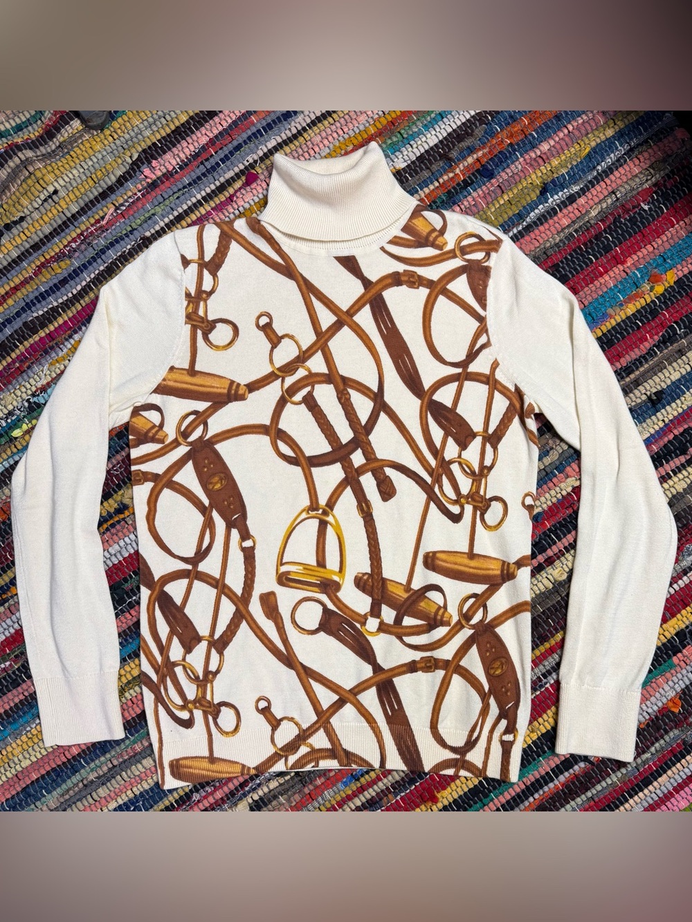 Lauren Ralph Lauren Women's XL Equestrian Turtleneck Pullover Ivory Sweater